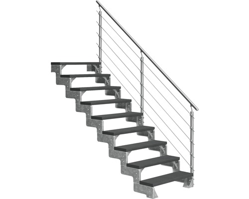 Scară de exterior laterală secundară Pertura Tallis 9 pași cu balustradă și mână curentă metalică Scară de exterior laterală secundară Pertura Tallis 9 pași cu balustradă și mână curentă metalică