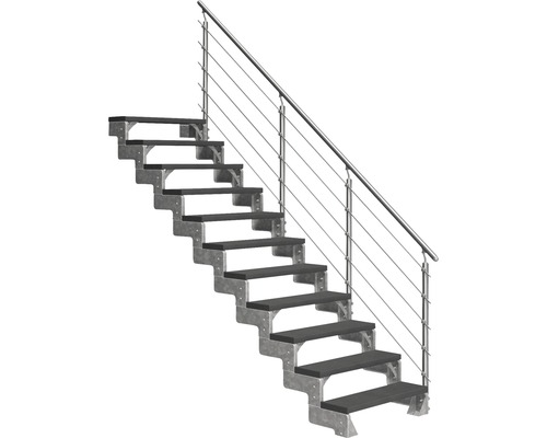 Scară de exterior laterală secundară Pertura Tallis 11 pași cu balustradă și mână curentă metalică Scară de exterior laterală secundară Pertura Tallis 11 pași cu balustradă și mână curentă metalică