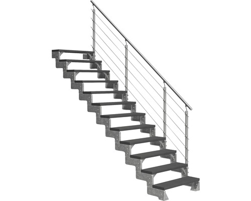 Scară de exterior laterală secundară Pertura Tallis 12 pași cu balustradă și mână curentă metalică Scară de exterior laterală secundară Pertura Tallis 12 pași cu balustradă și mână curentă metalică