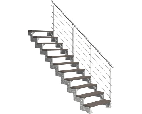Scară de exterior laterală secundară Pertura Tallis 11 pași cu balustradă și mână curentă metalică Scară de exterior laterală secundară Pertura Tallis 11 pași cu balustradă și mână curentă metalică