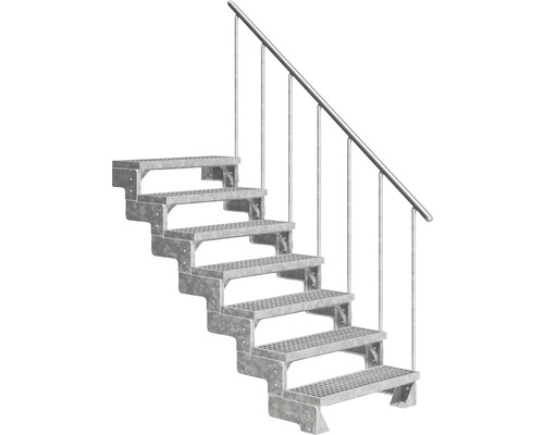 Scară de exterior laterală secundară Pertura Tallis 7 pași cu balustradă și mână curentă metalică Scară de exterior laterală secundară Pertura Tallis 7 pași cu balustradă și mână curentă metalică