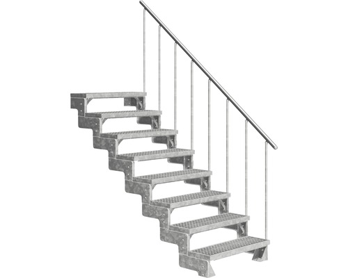 Scară de exterior laterală secundară Pertura Tallis 8 pași cu balustradă și mână curentă metalică Scară de exterior laterală secundară Pertura Tallis 8 pași cu balustradă și mână curentă metalică