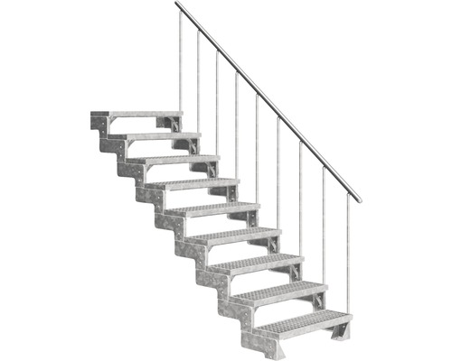 Scară de exterior laterală secundară Pertura Tallis 9 pași cu balustradă și mână curentă metalică Scară de exterior laterală secundară Pertura Tallis 9 pași cu balustradă și mână curentă metalică
