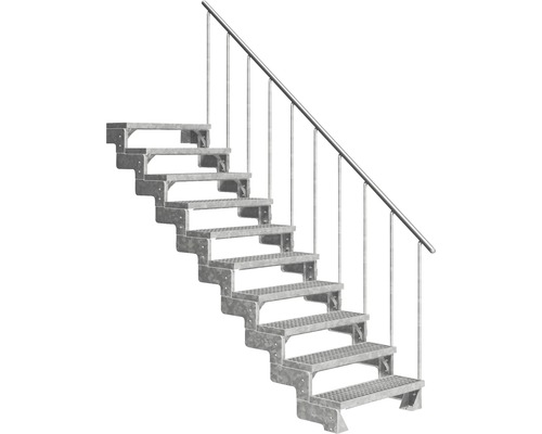 Scară de exterior laterală secundară Pertura Tallis 10 pași cu balustradă și mână curentă metalică Scară de exterior laterală secundară Pertura Tallis 10 pași cu balustradă și mână curentă metalică
