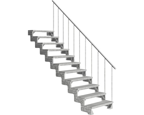 Scară de exterior laterală secundară Pertura Tallis 11 pași cu balustradă și mână curentă metalică Scară de exterior laterală secundară Pertura Tallis 11 pași cu balustradă și mână curentă metalică