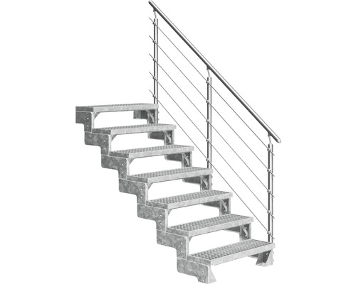 Scară de exterior laterală secundară Pertura Tallis 7 pași cu balustradă și mână curentă metalică Scară de exterior laterală secundară Pertura Tallis 7 pași cu balustradă și mână curentă metalică
