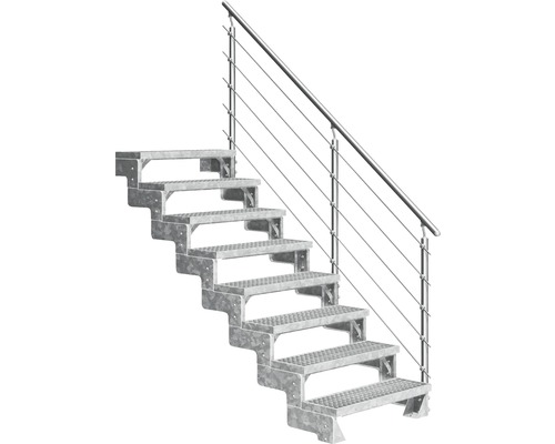 Scară de exterior laterală secundară Pertura Tallis 8 pași cu balustradă și mână curentă metalică Scară de exterior laterală secundară Pertura Tallis 8 pași cu balustradă și mână curentă metalică