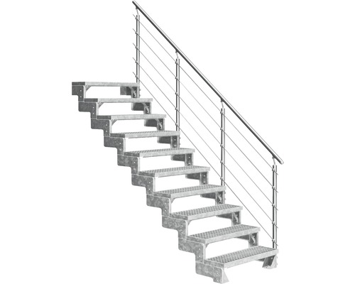 Scară de exterior laterală secundară Pertura Tallis 10 pași cu balustradă și mână curentă metalică Scară de exterior laterală secundară Pertura Tallis 10 pași cu balustradă și mână curentă metalică