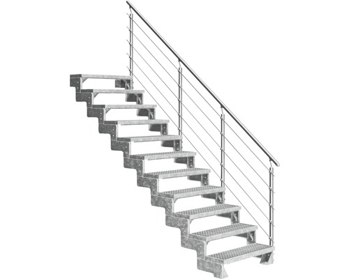 Scară de exterior laterală secundară Pertura Tallis 11 pași cu balustradă și mână curentă metalică Scară de exterior laterală secundară Pertura Tallis 11 pași cu balustradă și mână curentă metalică