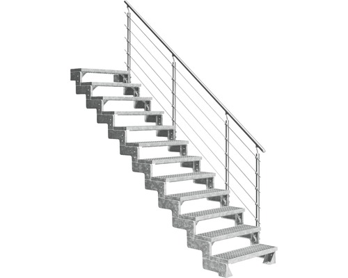 Scară de exterior laterală secundară Pertura Tallis 12 pași cu balustradă și mână curentă metalică Scară de exterior laterală secundară Pertura Tallis 12 pași cu balustradă și mână curentă metalică