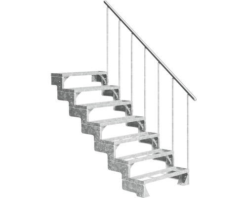 Scară de exterior laterală secundară Pertura Tallis 7 pași cu balustradă și mână curentă metalică Scară de exterior laterală secundară Pertura Tallis 7 pași cu balustradă și mână curentă metalică