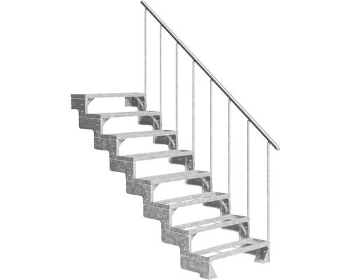 Scară de exterior laterală secundară Pertura Tallis 8 pași cu balustradă și mână curentă metalică Scară de exterior laterală secundară Pertura Tallis 8 pași cu balustradă și mână curentă metalică