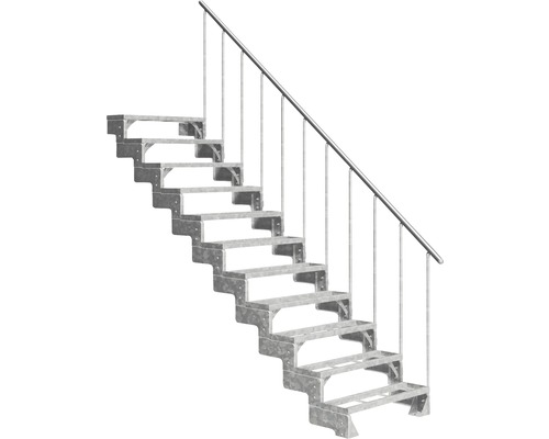 Scară de exterior laterală secundară Pertura Tallis 11 pași cu balustradă și mână curentă metalică Scară de exterior laterală secundară Pertura Tallis 11 pași cu balustradă și mână curentă metalică