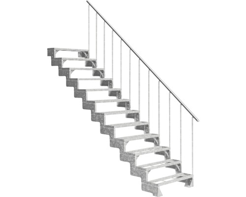 Scară de exterior laterală secundară Pertura Tallis 12 pași cu balustradă și mână curentă metalică Scară de exterior laterală secundară Pertura Tallis 12 pași cu balustradă și mână curentă metalică