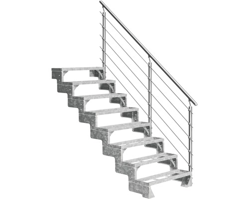Scară de exterior laterală secundară Pertura Tallis 8 pași cu balustradă și mână curentă metalică Scară de exterior laterală secundară Pertura Tallis 8 pași cu balustradă și mână curentă metalică