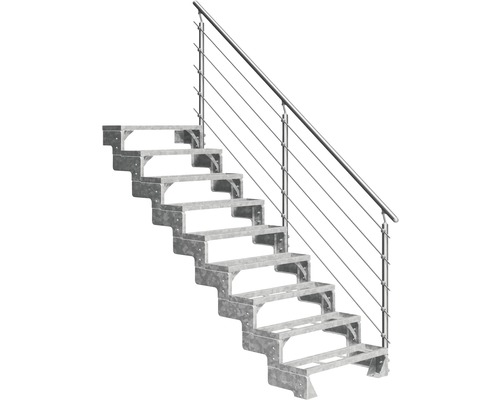 Scară de exterior laterală secundară Pertura Tallis 9 pași cu balustradă și mână curentă metalică Scară de exterior laterală secundară Pertura Tallis 9 pași cu balustradă și mână curentă metalică