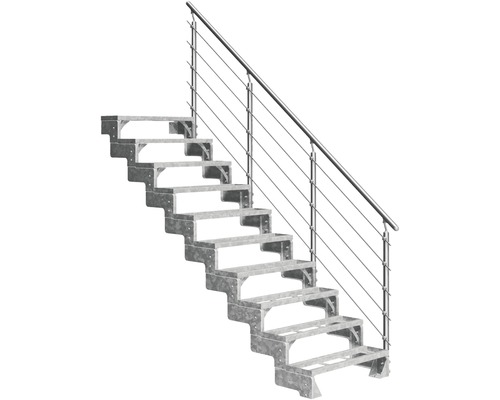 Scară de exterior laterală secundară Pertura Tallis 10 pași cu balustradă și mână curentă metalică Scară de exterior laterală secundară Pertura Tallis 10 pași cu balustradă și mână curentă metalică