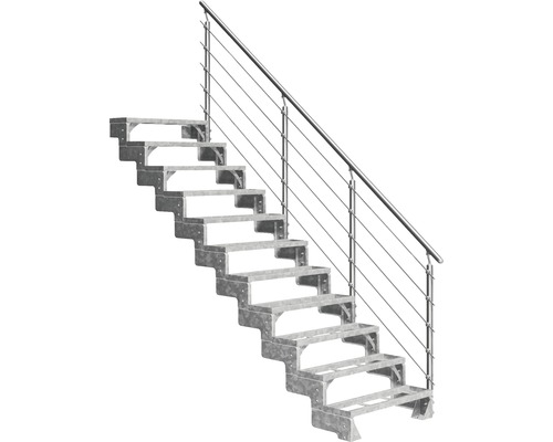 Scară de exterior laterală secundară Pertura Tallis 11 pași cu balustradă și mână curentă metalică Scară de exterior laterală secundară Pertura Tallis 11 pași cu balustradă și mână curentă metalică