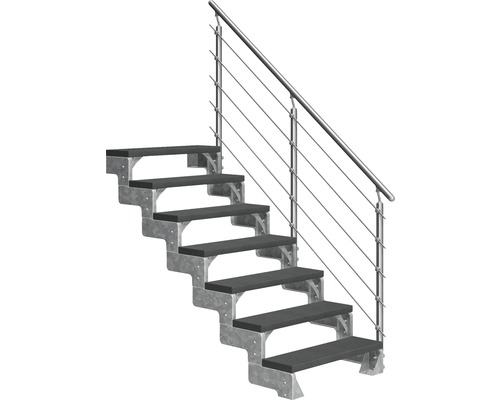 Scară de exterior laterală secundară Pertura Tallis 7 pași cu balustradă și mână curentă metalică Scară de exterior laterală secundară Pertura Tallis 7 pași cu balustradă și mână curentă metalică