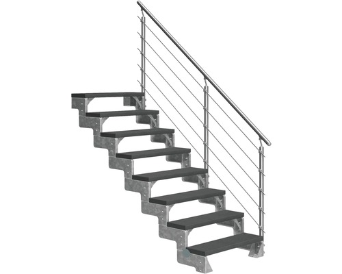 Scară de exterior laterală secundară Pertura Tallis 8 pași cu balustradă și mână curentă metalică Scară de exterior laterală secundară Pertura Tallis 8 pași cu balustradă și mână curentă metalică