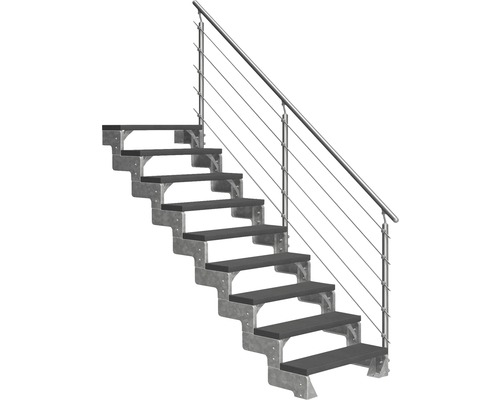 Scară de exterior laterală secundară Pertura Tallis 9 pași cu balustradă și mână curentă metalică Scară de exterior laterală secundară Pertura Tallis 9 pași cu balustradă și mână curentă metalică