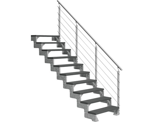 Scară de exterior laterală secundară Pertura Tallis 10 pași cu balustradă și mână curentă metalică Scară de exterior laterală secundară Pertura Tallis 10 pași cu balustradă și mână curentă metalică