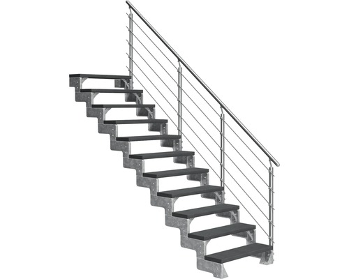 Scară de exterior laterală secundară Pertura Tallis 11 pași cu balustradă și mână curentă metalică Scară cu trepte metalice și balustradă
