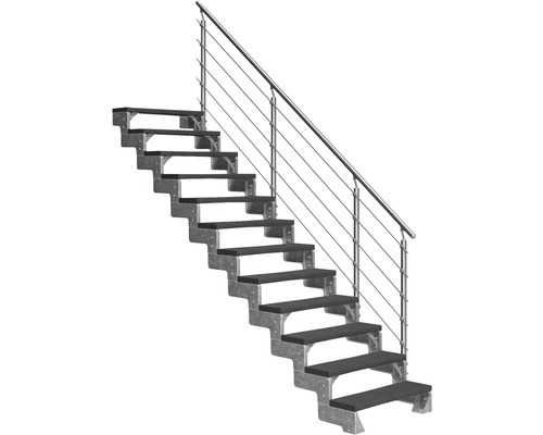 Scară de exterior laterală secundară Pertura Tallis 12 pași cu balustradă și mână curentă metalică Scară de exterior laterală secundară Pertura Tallis 12 pași cu balustradă și mână curentă metalică