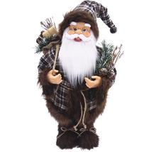 Moș Crăciun decorativ cu costum și căciulă în carouri