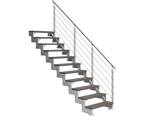 Scară de exterior laterală secundară Pertura Tallis 11 pași cu balustradă și mână curentă metalică Scară de exterior laterală secundară Pertura Tallis 11 pași cu balustradă și mână curentă metalică