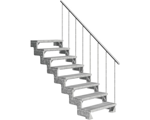 Scară de exterior laterală secundară Pertura Tallis 8 pași cu balustradă și mână curentă metalică Scară de exterior laterală secundară Pertura Tallis 8 pași cu balustradă și mână curentă metalică