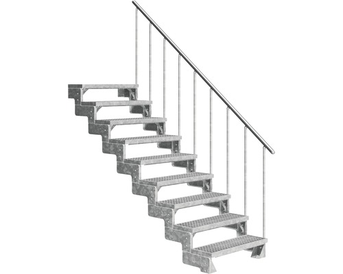 Scară de exterior laterală secundară Pertura Tallis 9 pași cu balustradă și mână curentă metalică Scară de exterior laterală secundară Pertura Tallis 9 pași cu balustradă și mână curentă metalică