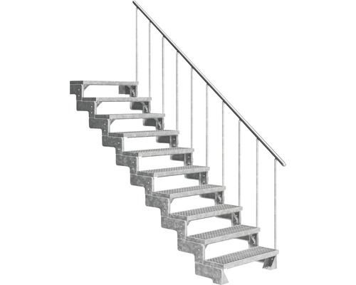 Scară de exterior laterală secundară Pertura Tallis 10 pași cu balustradă și mână curentă metalică Scară de exterior laterală secundară Pertura Tallis 10 pași cu balustradă și mână curentă metalică