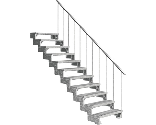 Scară de exterior laterală secundară Pertura Tallis 11 pași cu balustradă și mână curentă metalică Scară de exterior laterală secundară Pertura Tallis 11 pași cu balustradă și mână curentă metalică