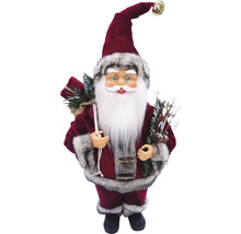 Moș Crăciun decorativ cu barbă, căciulă și sac de cadouri