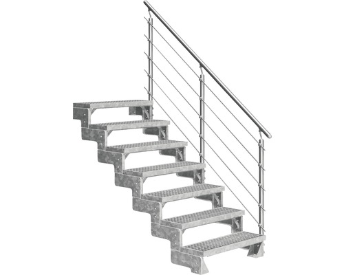 Scară de exterior laterală secundară Pertura Tallis 7 pași cu balustradă și mână curentă metalică Scară de exterior laterală secundară Pertura Tallis 7 pași cu balustradă și mână curentă metalică