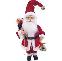 Figurină decorativă Moș Crăciun cu sac de cadouri și clopoțel