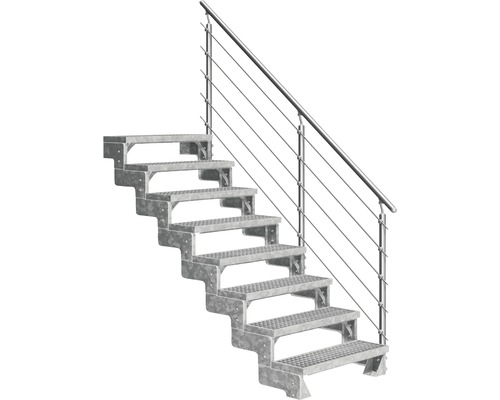 Scară de exterior laterală secundară Pertura Tallis 8 pași cu balustradă și mână curentă metalică Scară de exterior laterală secundară Pertura Tallis 8 pași cu balustradă și mână curentă metalică