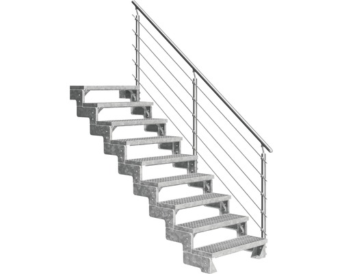 Scară de exterior laterală secundară Pertura Tallis 9 pași cu balustradă și mână curentă metalică Scară de exterior laterală secundară Pertura Tallis 9 pași cu balustradă și mână curentă metalică