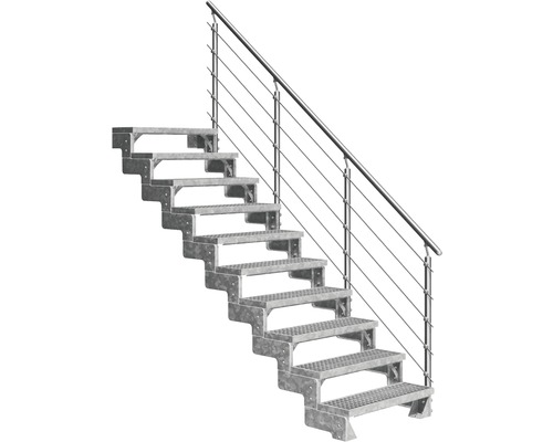 Scară de exterior laterală secundară Pertura Tallis 10 pași cu balustradă și mână curentă metalică Scară de exterior laterală secundară Pertura Tallis 10 pași cu balustradă și mână curentă metalică