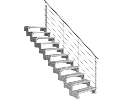 Scară de exterior laterală secundară Pertura Tallis 11 pași cu balustradă și mână curentă metalică Scară de exterior laterală secundară Pertura Tallis 11 pași cu balustradă și mână curentă metalică