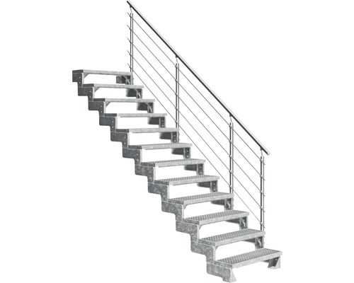Scară de exterior laterală secundară Pertura Tallis 12 pași cu balustradă și mână curentă metalică Scară de exterior laterală secundară Pertura Tallis 12 pași cu balustradă și mână curentă metalică