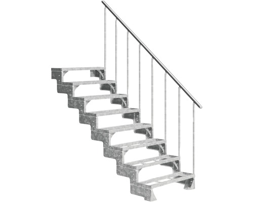 Scară de exterior laterală secundară Pertura Tallis 8 pași cu balustradă și mână curentă metalică Scară de exterior laterală secundară Pertura Tallis 8 pași cu balustradă și mână curentă metalică