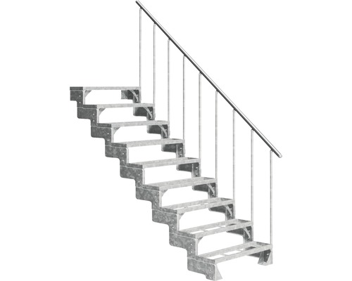 Scară de exterior laterală secundară Pertura Tallis 9 pași cu balustradă și mână curentă metalică Scară de exterior laterală secundară Pertura Tallis 9 pași cu balustradă și mână curentă metalică