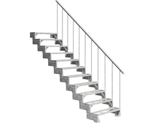 Scară de exterior laterală secundară Pertura Tallis 11 pași cu balustradă și mână curentă metalică Scară de exterior laterală secundară Pertura Tallis 11 pași cu balustradă și mână curentă metalică