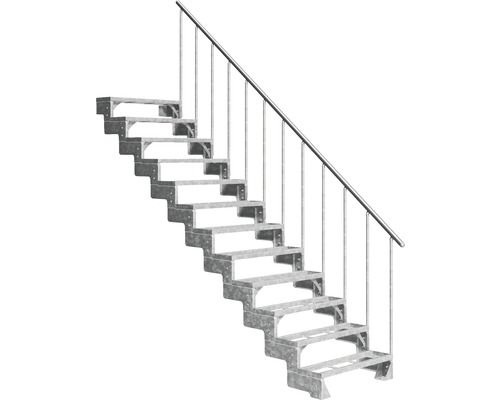 Scară de exterior laterală secundară Pertura Tallis 12 pași cu balustradă și mână curentă metalică Scară de exterior laterală secundară Pertura Tallis 12 pași cu balustradă și mână curentă metalică