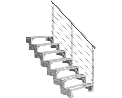 Scară de exterior laterală secundară Pertura Tallis 7 pași cu balustradă și mână curentă metalică Scară de exterior laterală secundară Pertura Tallis 7 pași cu balustradă și mână curentă metalică