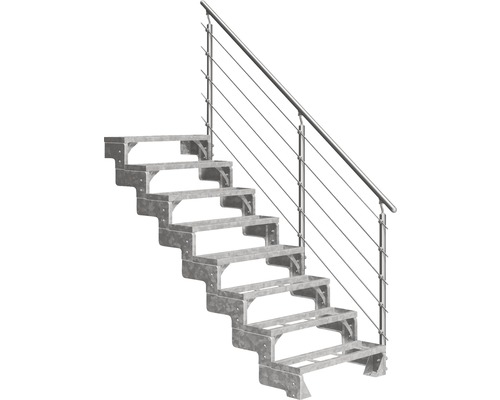 Scară de exterior laterală secundară Pertura Tallis 8 pași cu balustradă și mână curentă metalică Scară de exterior laterală secundară Pertura Tallis 8 pași cu balustradă și mână curentă metalică