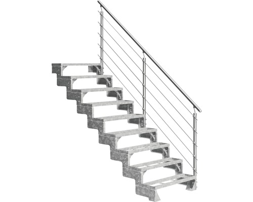 Scară de exterior laterală secundară Pertura Tallis 9 pași cu balustradă și mână curentă metalică Scară de exterior laterală secundară Pertura Tallis 9 pași cu balustradă și mână curentă metalică
