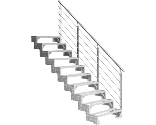 Scară de exterior laterală secundară Pertura Tallis 10 pași cu balustradă și mână curentă metalică Scară de exterior laterală secundară Pertura Tallis 10 pași cu balustradă și mână curentă metalică